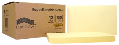 Post Notes Repositional Rainbow Yellow 125x76mm 100s/pd x 12pd/p
